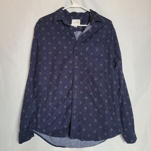 American Eagle Navy Blue Corduroy Button Front Long Sleeve Shirt Size M